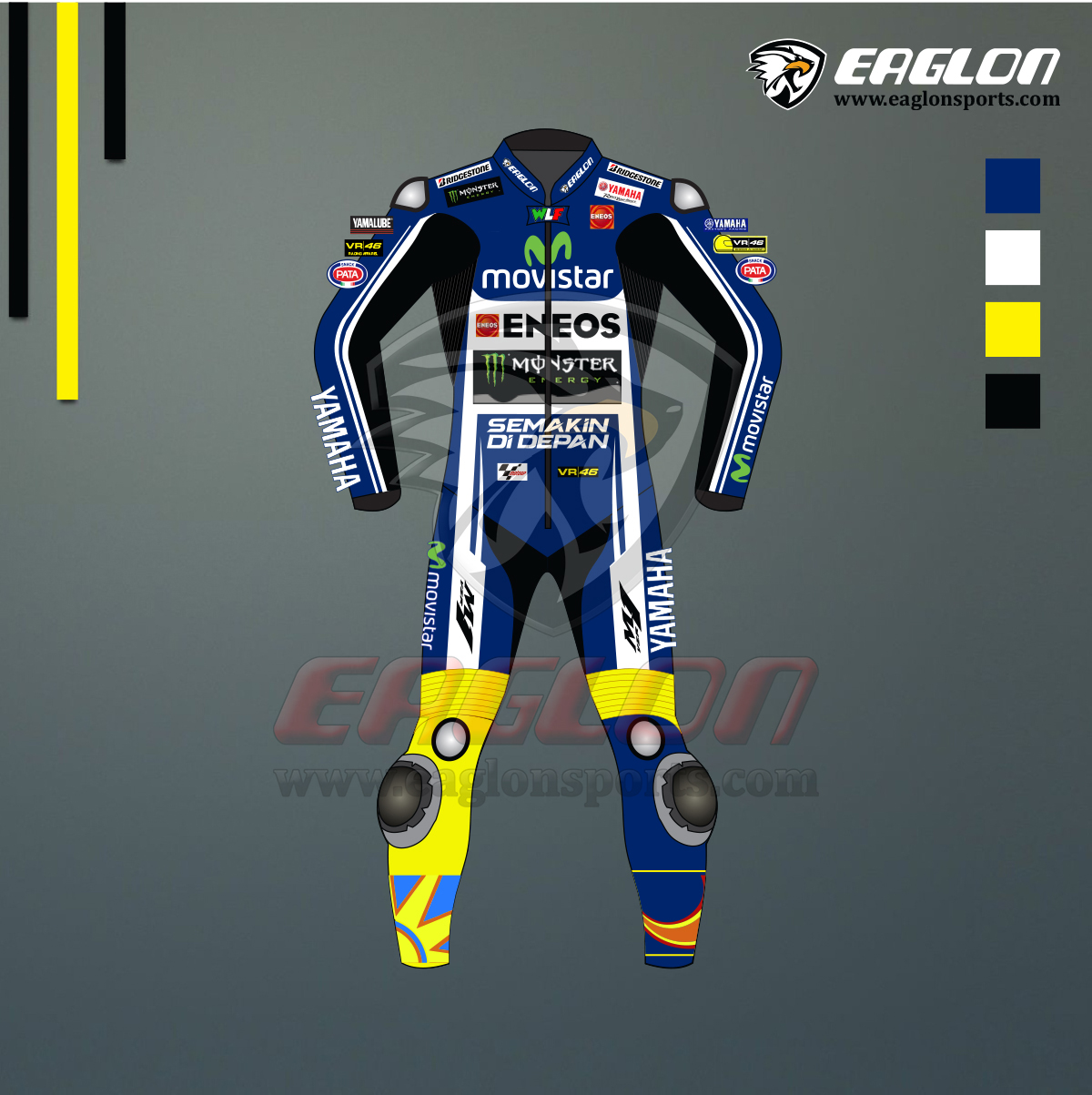 Valentino Rossi 2014-2015.cdr Valentino Rossi Yamaha Movistar MotoGP 2014 Leather Race Suit - Image 1