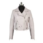 Women white Biker Leather jacket