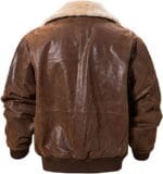 Mens Black Leather Bomber Jacket with White Collar - Image 2