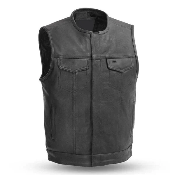 Men’s Black Leather Vest With Gun Pockets -Eaglon Sports